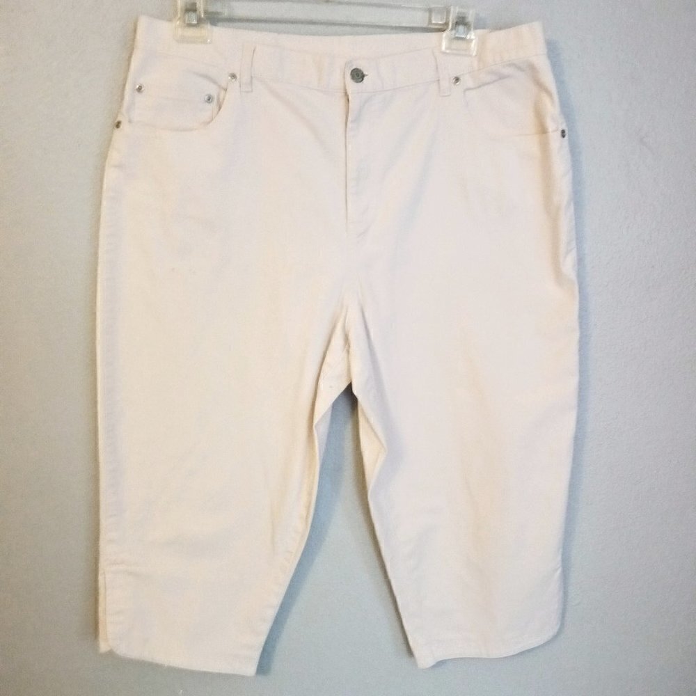 Ralph Lauren Cropped High Rise Ivory Denim Pants. Size 10P